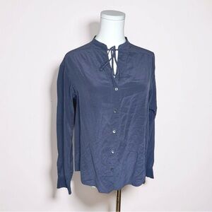 CLOSED Size XS Blue Gray Tie-Neck Button Front Blouse 100% Silk